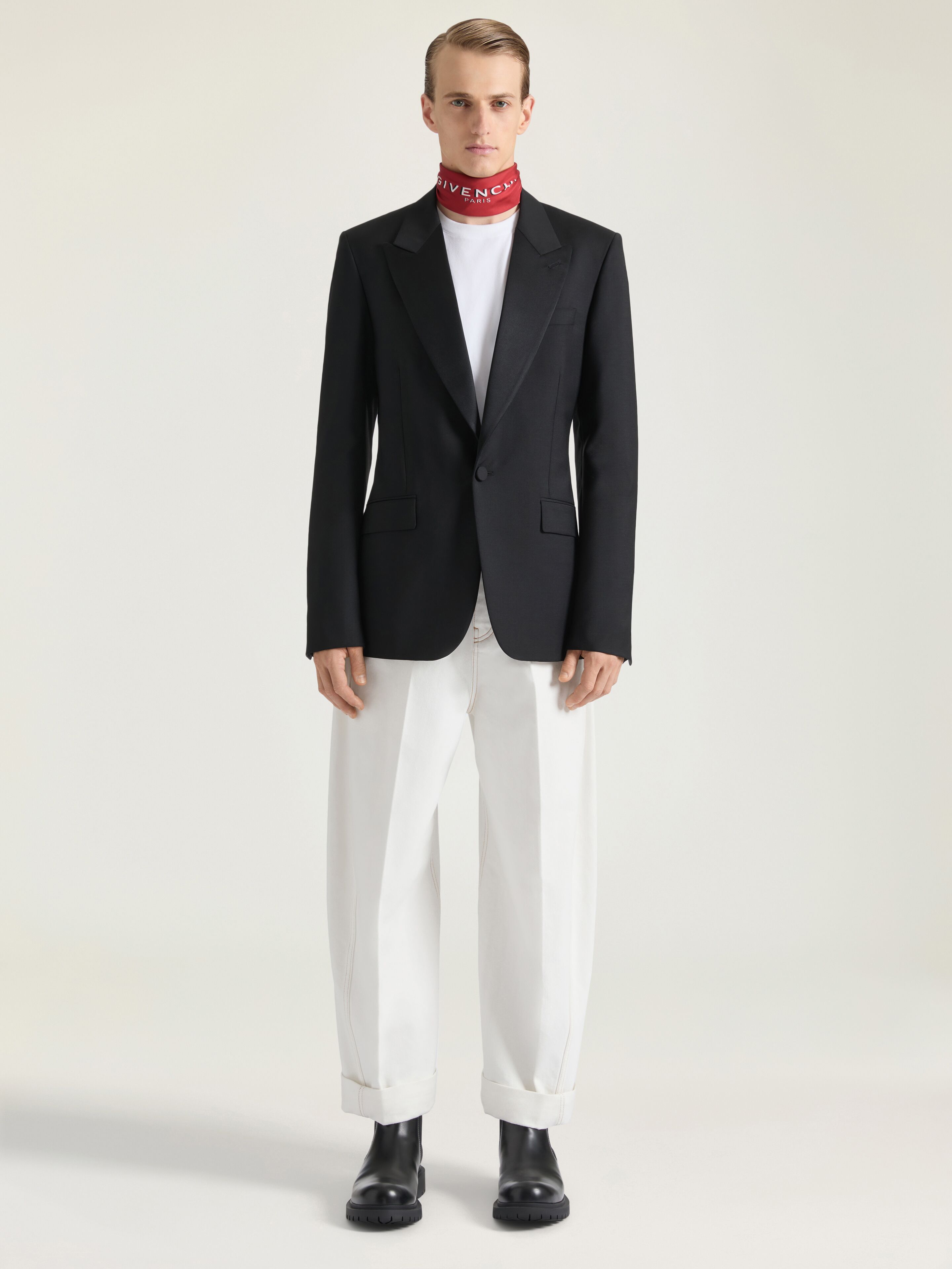 Fitted tuxedo jacket in wool mohair